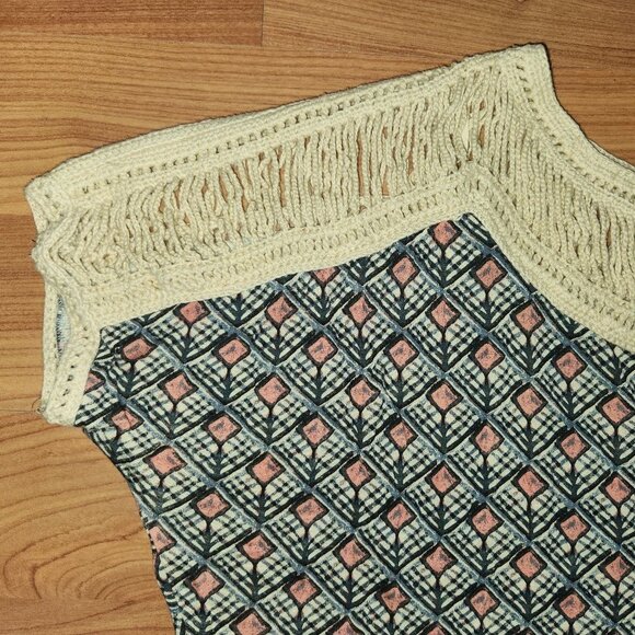 Free People Woven Knit Shoulder Diamond Patterned Slub Dolman Sleeve Top Sm - Picture 6 of 14